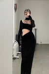 Un morceau velvet lace stitching waist details dress um231ls07 black PUM35